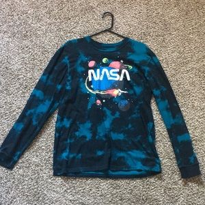 Blue and Black Nasa Long Sleeve Shirt